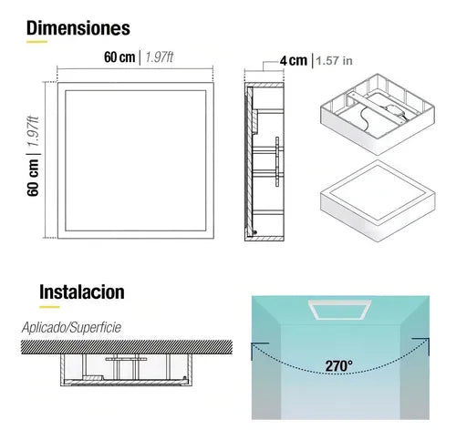 Plafón LED Sobrepuesto 60x60cm – 48W