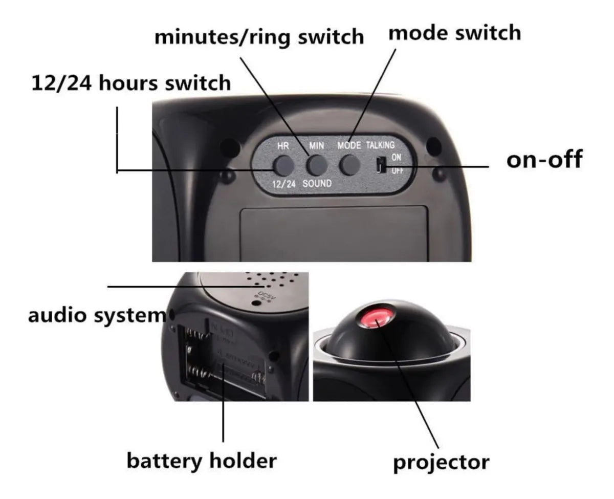 Reloj electrónico LCD multifuncional con proyección digital y despertador con pantalla