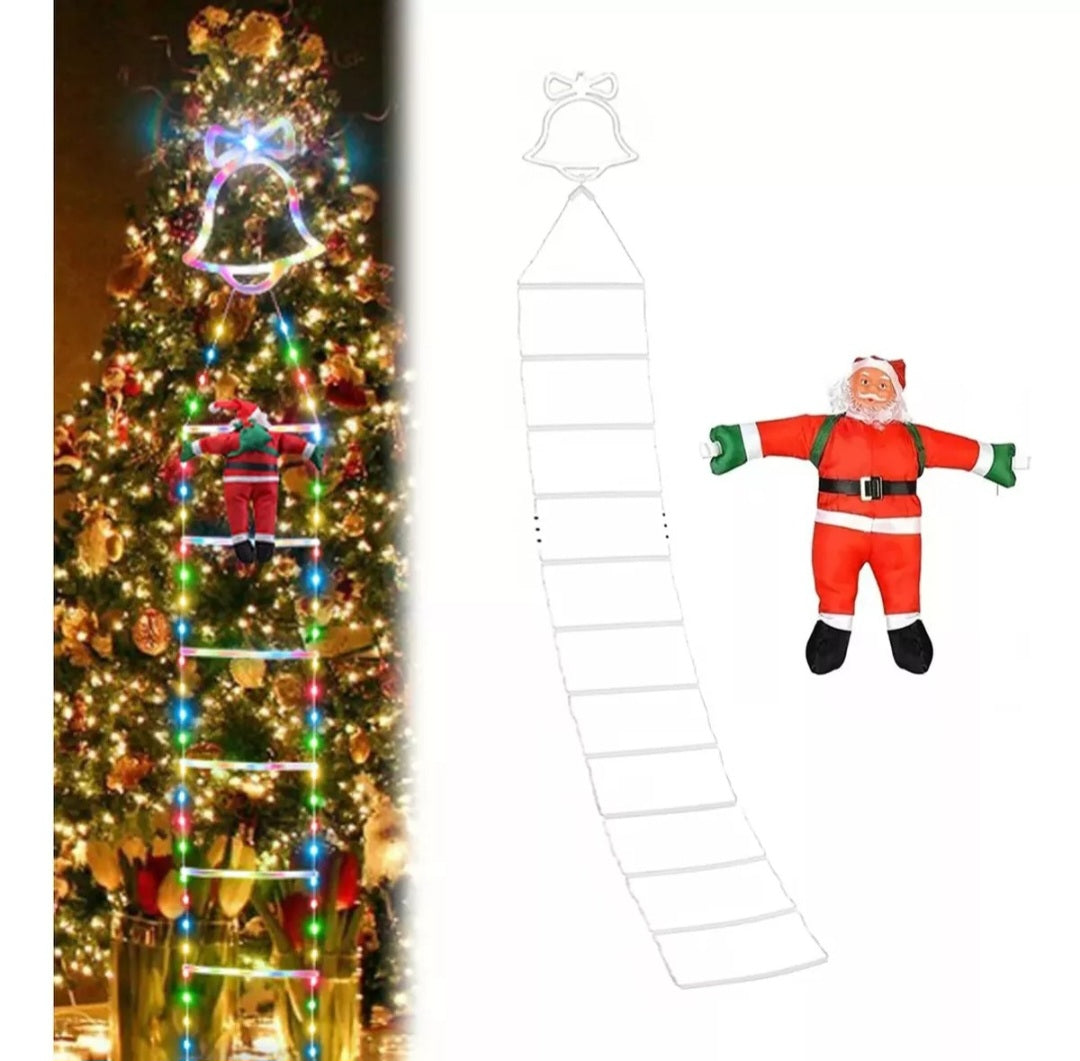 🎅 Escalera Navideña con Luces LED y Santa Trepando