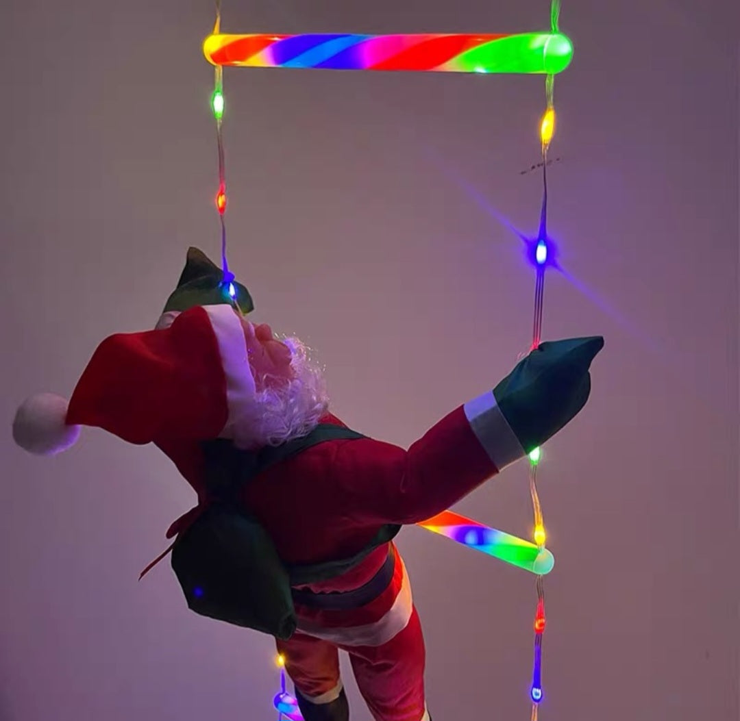 🎅 Escalera Navideña con Luces LED y Santa Trepando