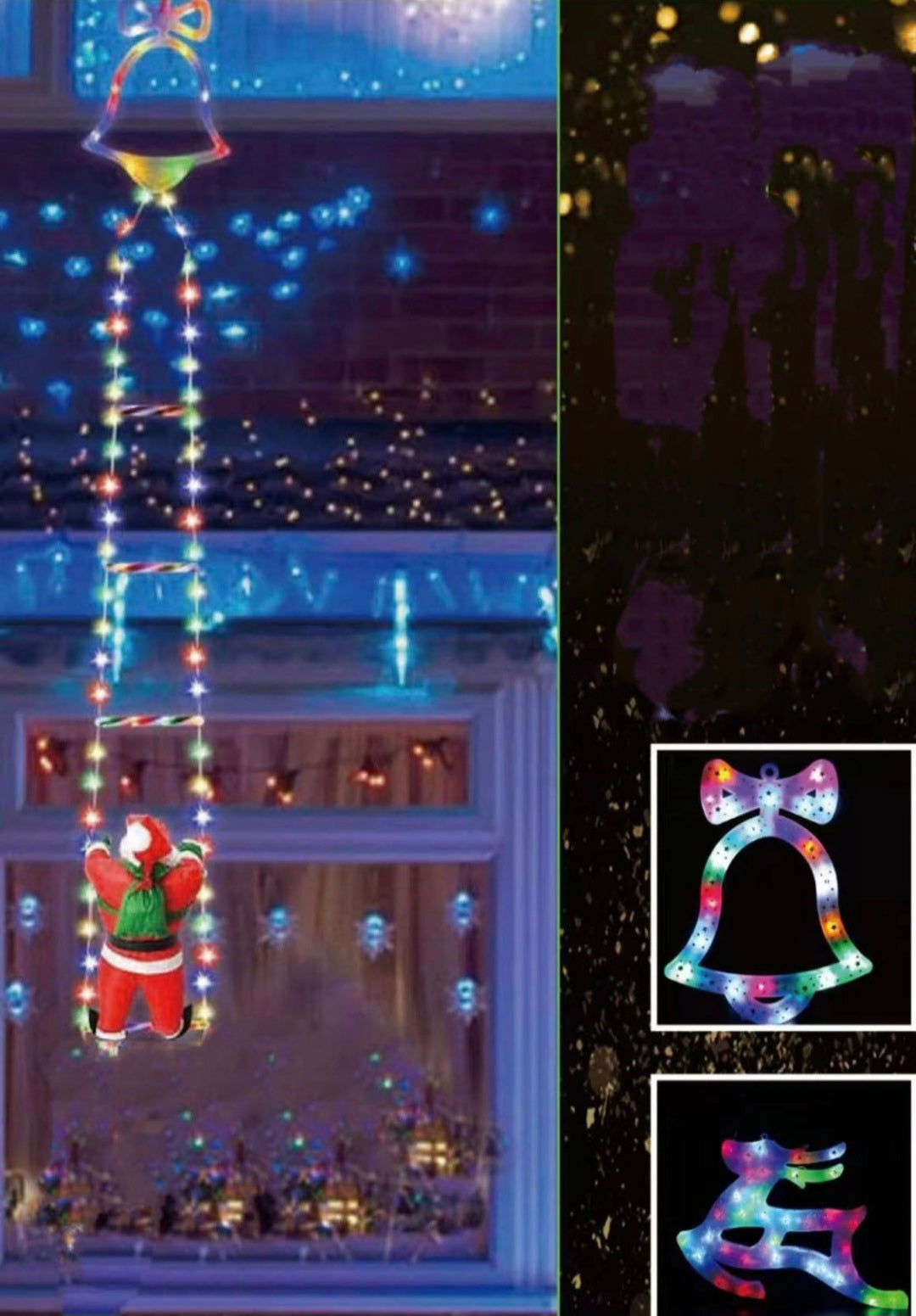 🎅 Escalera Navideña con Luces LED y Santa Trepando